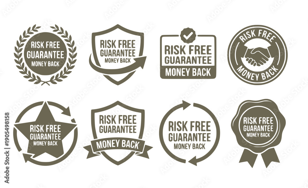 Obraz premium Risk Free Guarantee Money-Back Satisfaction-Guarantee Refund-Badge Customer-Assurance Trust-Seal Money-Back-Badge Vector Set - Guarantee Badge