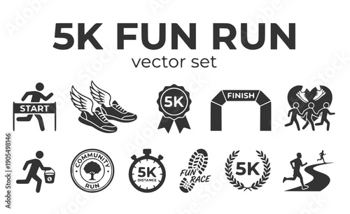 5K Fun Run Running-Event Charity-Race 5K-Distance Fun-Race Community-Run Race-Event Vector Set - 5K Race