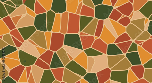 Abstract geometric mosaic design featuring various earth tones and irregular polygon shapes for a unique decorative appearance perfect for backgrounds