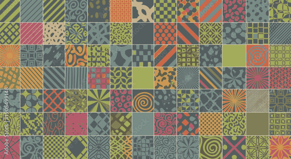 Obraz premium Collection of various square shaped designs with diverse textures and patterns arranged in a grid formation perfect for backgrounds or decorative uses
