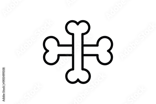 Cross made of bones outline icon on white background, design element for halloween or pirate theme
