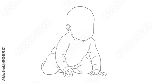 Simple line drawing of a baby in a seated position facing forward