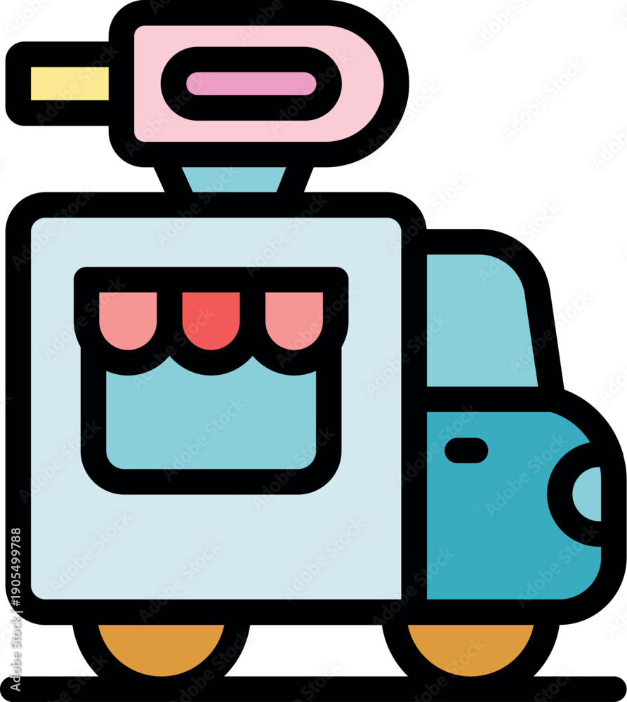 Naklejka premium Vibrant ice cream truck icon with a whimsical design