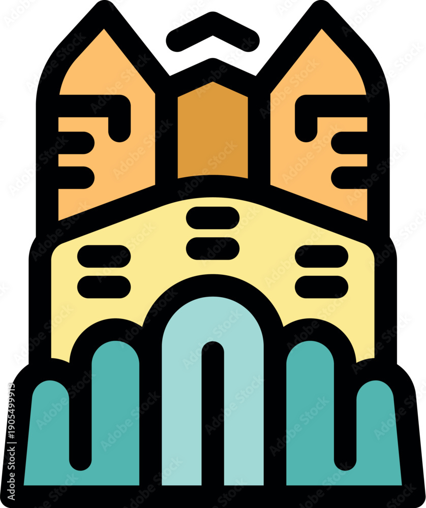 Fototapeta premium Colorful castle icon with bold lines and geometric shapes