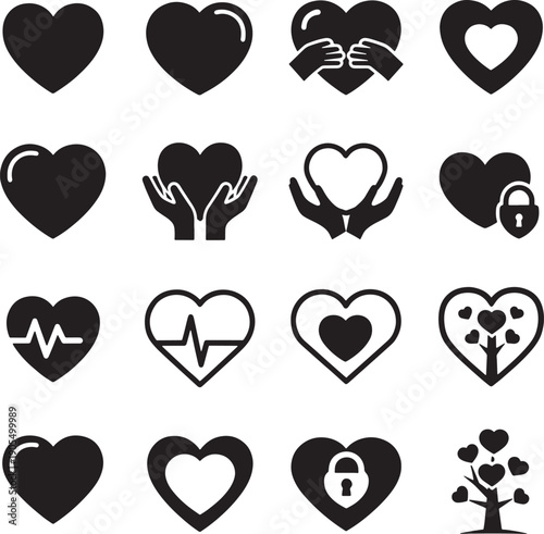 Heart icons in various styles and designs are shown here
