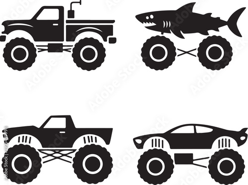 monster trucks and shark vehicle silhouettes