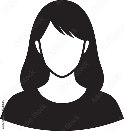 Simple gray silhouette of a woman with long hair  faceless female icon