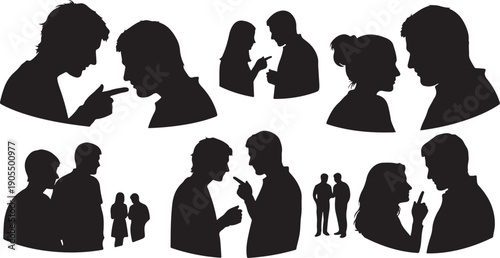 Silhouettes of people communicating and interacting in various ways