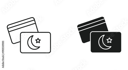 Crescent moon and star icons on minimalist notepad and clipboard set for Islamic design Ramadan Eid