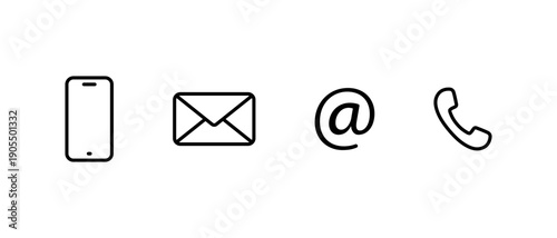 Smartphone, email, mention, and phone call icon. Cellphone, message, at, and telephone symbol. Contact customer support sign