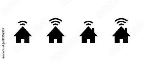 Smart home wifi signal icon. Wireless internet connection house symbol