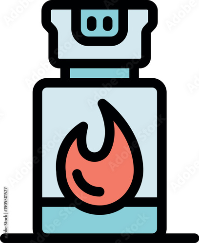Self defense pepper spray burning icon representing protection from attacker with simple push button