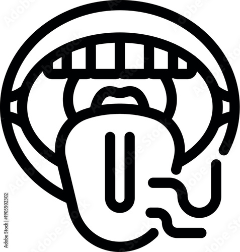 Open mouth showing dry tongue experiencing halitosis or bad breath, simple black and white line art icon