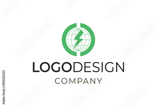 electric  world Logo design concept for company branding with lightning symbol and circular elements in modern vector illustration