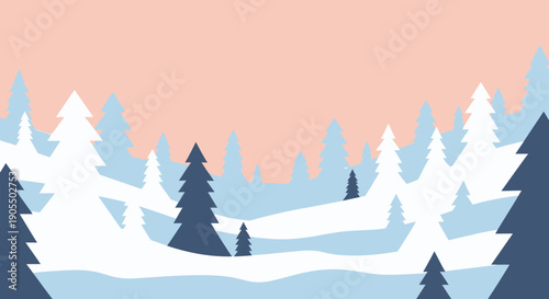 Winter landscape with snow covered trees and serene atmosphere.