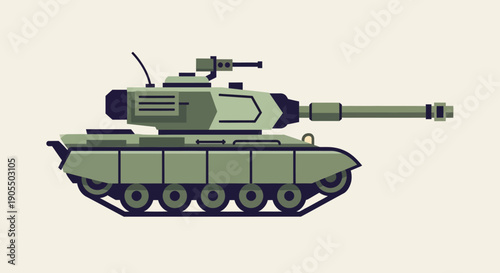 Military Tank Vector Illustration on Beige Background.