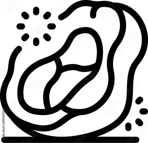 Simple, bold line art of a ripe, shining avocado, symbolizing health, nutrition, and natural ingredients