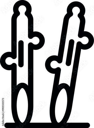 Two black sugar cane stalks are growing side by side, ready for harvest and sugar production