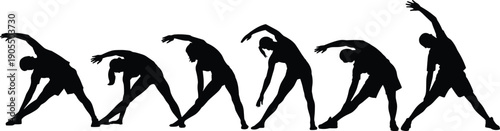 Stretching athlete silhouettes set, fitness warm up exercise poses collection, sport training flexibility concept isolated on white background illustration design