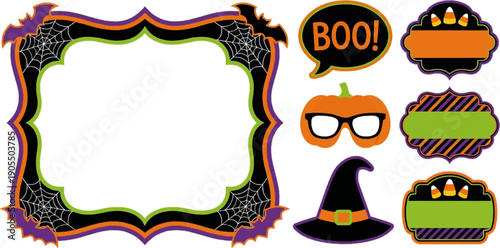 Halloween signs and frames collection with BOO text isolated on transparent background