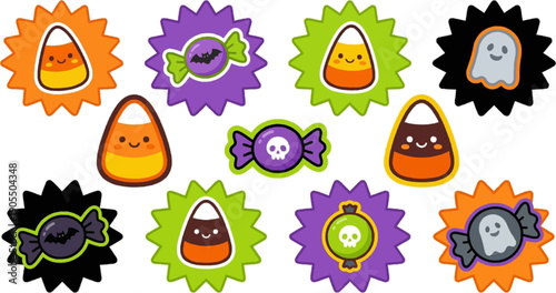 Halloween candy collection with monster characters isolated on transparent background