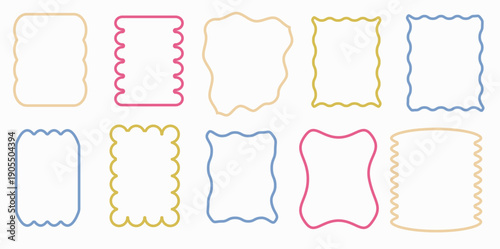 Set of pastel free line form , zig zag frame, groovy graphic design border, vector line element, modern rough style