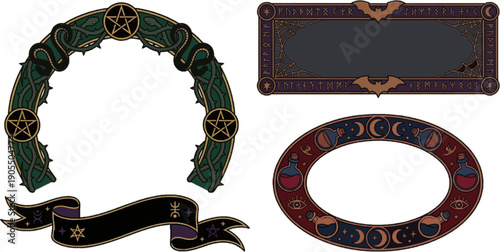 Fantasy game frames and decorative borders collection isolated on transparent background