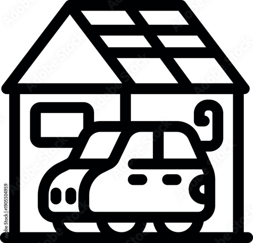 Private garage with solar panels on the roof protecting a parked car