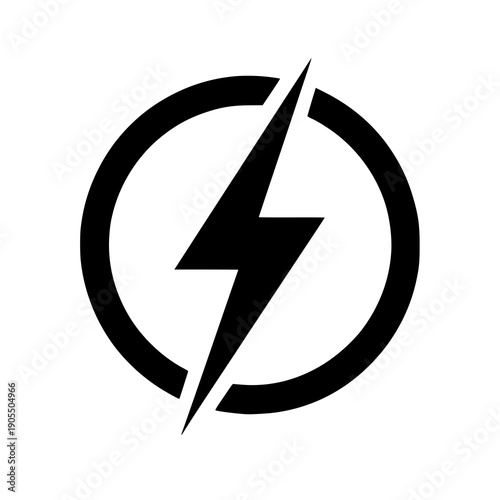 Bold graphic of a lightning bolt enclosed within a circular outline symbolizing energy or power.