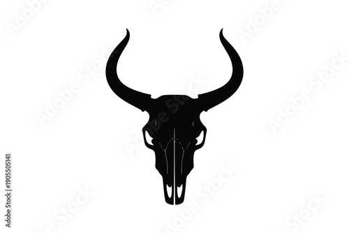 Bull skull isolated on white, wild west symbol, cattle, ranch and desert culture icon