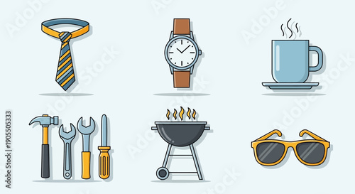 Collection of various everyday objects icons.