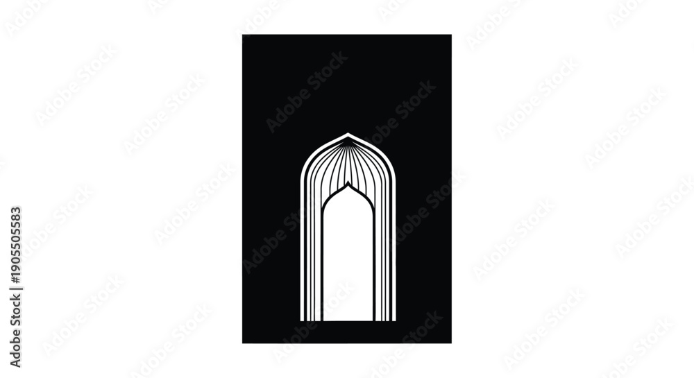 Fototapeta premium Architectural archway silhouette in minimalist design on black background