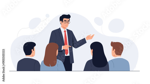 Business meeting, seminar or presentation with speaker and audience