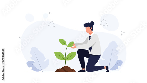 Businessman planting a seedling, growth, new beginning, business concept