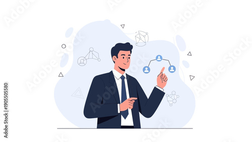 Businessman interacting with digital network, business strategy concept