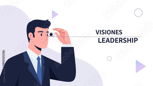 Businessman Looking Through Magnifying Glass, Visionary Leadership Concept