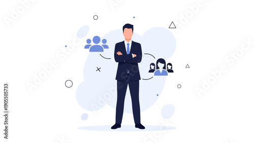 Businessman leading teams, leadership, teamwork, strategy, management, connection