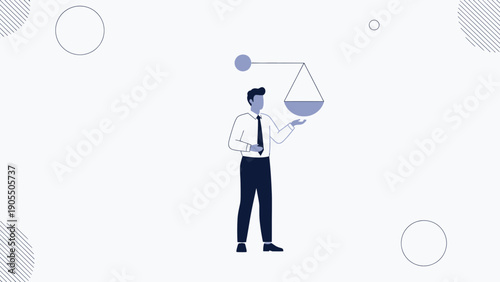 Businessman Balancing Scales of Justice, Concept of Law and Fairness