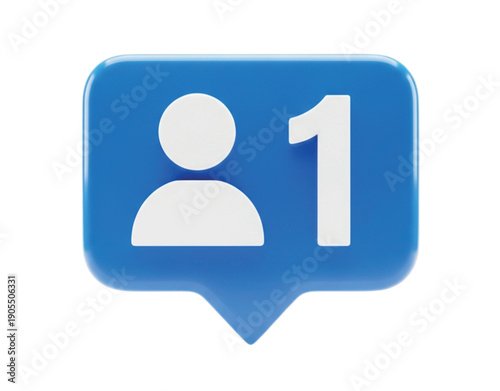 Blue notification bubble with a white person icon and the number 1, indicating a new follower or friend request. Simple and modern design. Free Download Blue notification bubble with a white person icon and the number 1, indicating a new follower or friend request. Simple and modern design. - GFXLoad
