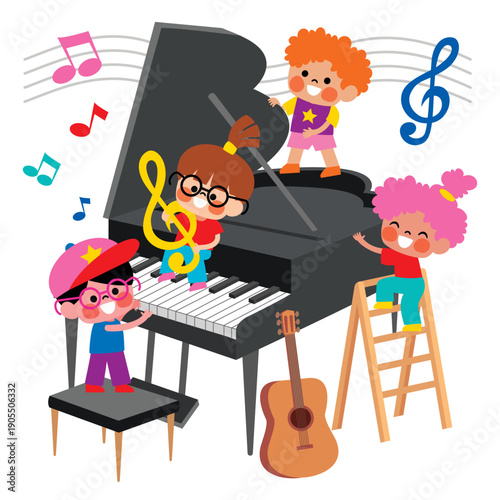 Little Cartoon Kids Playing Music