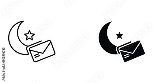 Paper airplane flying from crescent moon with star symbol success journey minimalist vector illustration