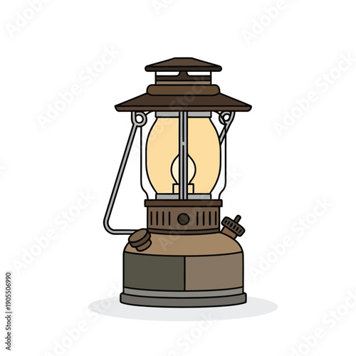 Vintage kerosene lantern with a warm yellow glow, perfect for camping or rustic decor