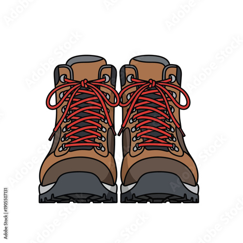 Sturdy pair of brown hiking boots with red laces, perfect for outdoor adventures and exploring trails