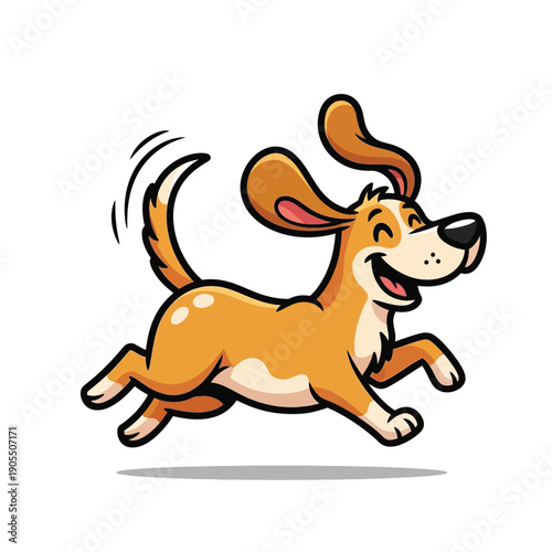 Happy, energetic dog running with its tongue out, a joyful cartoon illustration for pet lovers and animal enthusiasts