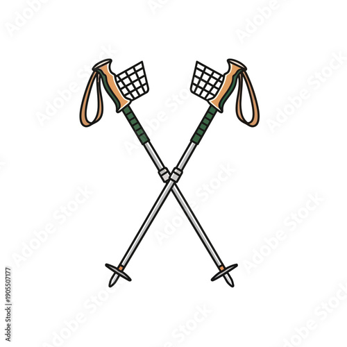 Pair of crossed trekking poles, essential gear for outdoor enthusiasts and hikers, symbolizing adventure and active lifestyle pursuit
