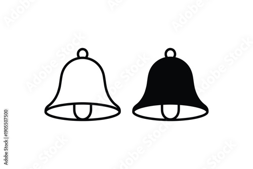 Set of notification bell icons in line and solid style isolated on white background for user interface design
