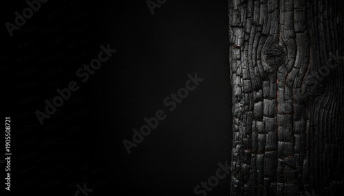 Close-up of Charred Black Wood Texture using Japanese Shou Sugi Ban Preservation Method