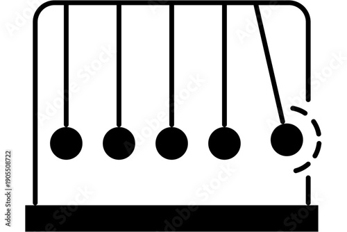 Newton's cradle illustration depicting motion and energy transfer in a simple physics experiment