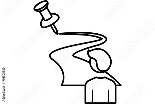 A person is pinned to a surface with a push pin, viewed from the side in a simple illustration.