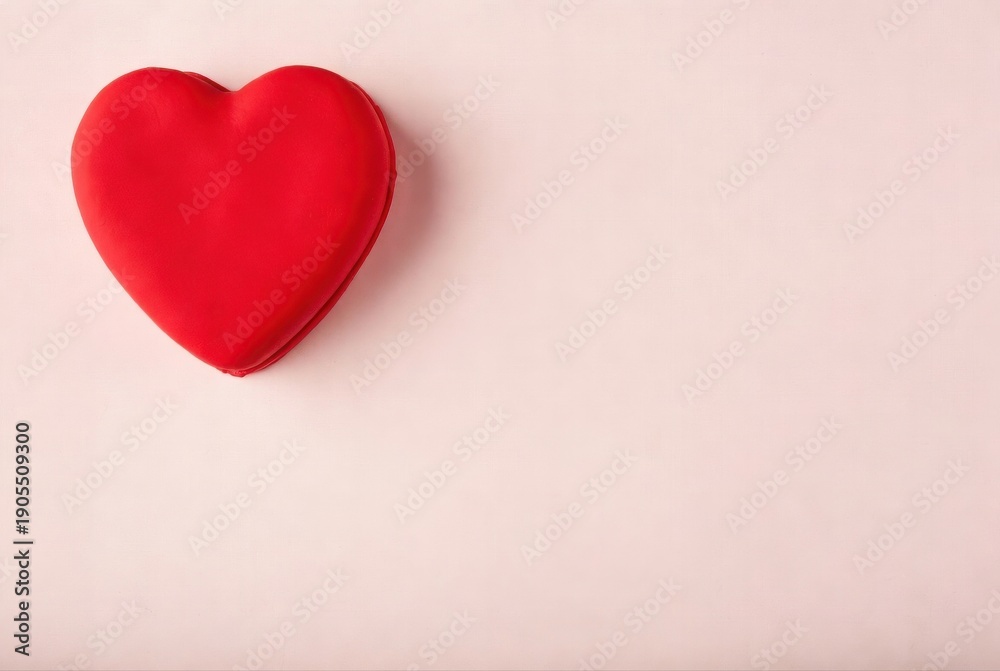 Fototapeta premium Red plastic heart shape on soft pink background minimalist love symbol
